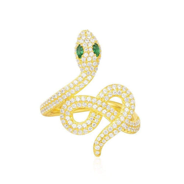 Handcrafted Snake Ring & Earrings With White And Green Stones- Silver-Your Soul Place